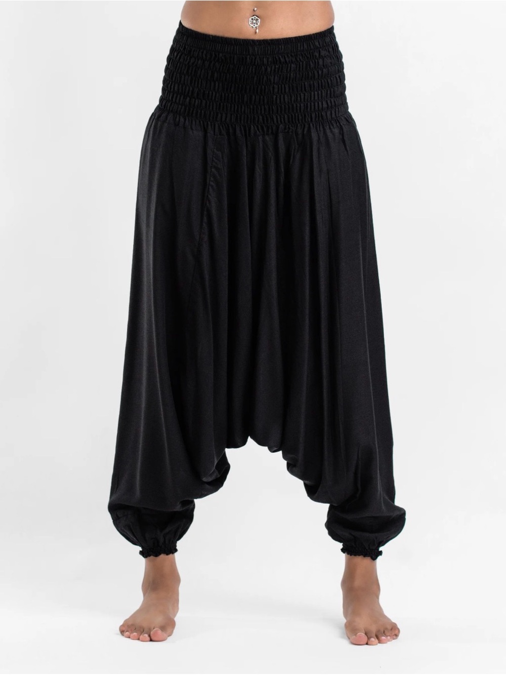 Solid Color 2-in-1 Jumpsuit Harem Pants in Black